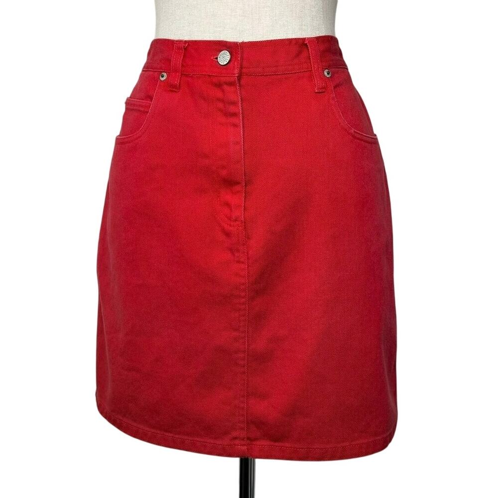 Bill Blass Jeans Red Denim Mini Skirt 90s Vintage Cotton Petite 8